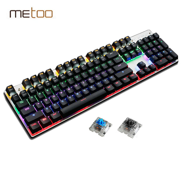 Metoo Mechanical Keyboard 87/104 Anti-ghosting Luminous Blue Black Switch LED Backlit wired Gaming Keyboard Russian stickers