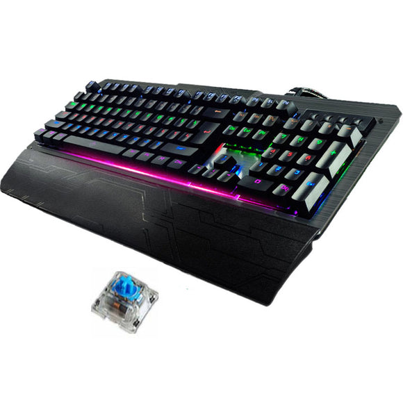 Pro Mechanical Keyboard with Wired USB Port Blue Switch Metal Panel LED Teclado Gamer Keyboard Anti-ghosting Russian Sticker