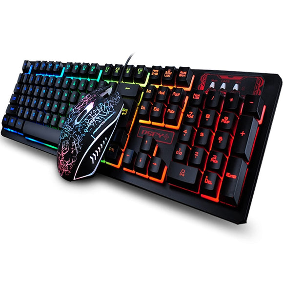 Purple/Blue/Red Rainbow LED Backlit 104 Keys Gaming Keyboard Mechanical Feeling Keyboard Pro Gaming Keyboard and Mouse