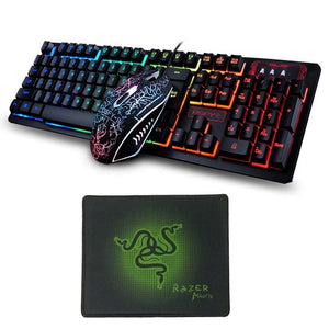 K-13 Usb Wired Rainbow Backlit illuminated Multimedia Ergonomic Gaming Keyboard + 2400DPI Pro Gaming Mouse Sets + Mouse Pad Gift