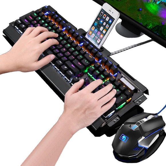 Newest Mechanical Keyboard 104 keys Blue Black Switch LED Backlight USB Gaming Keyboard Mouse Combo for PC Games Teclado