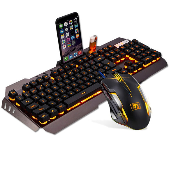 Cool Wired Gaming Keyboard 104 Key Backlit Keyboards Mouse Combo Metal Gamer Keyboard Russian Stickers For PC Desktop